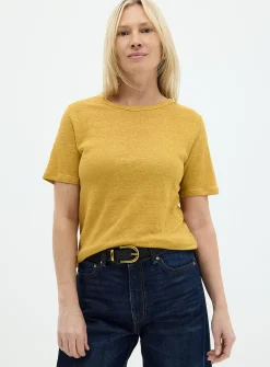 Solid pure linen crew-neck T-shirt