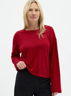 Solid pure linen long-sleeve T-shirt
