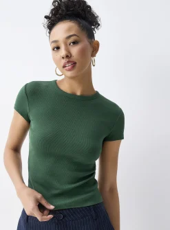 Solid ribbed fitted T-shirt