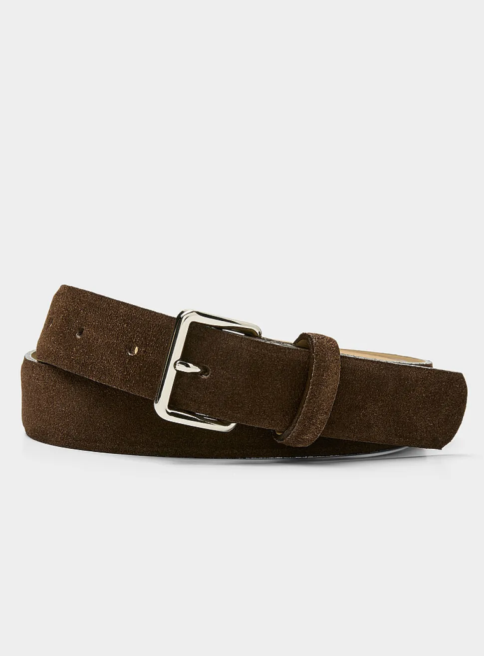 Square-buckle brown suede belt