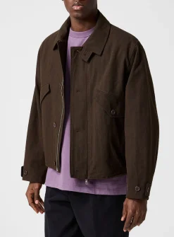 Stand-collar chevron twill jacket