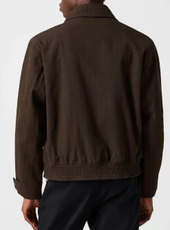 Stand-collar chevron twill jacket