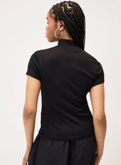 Stars zippered mock-neck T-shirt