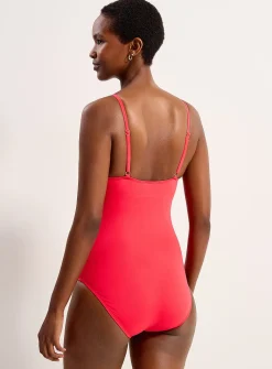 Straight-neck draped one-piece