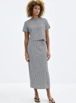 Stretch gingham boxy-fit T-shirt