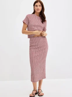 Stretch gingham boxy-fit T-shirt