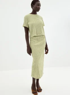 Stretch gingham pencil skirt