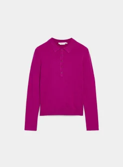 Stretch solid polo sweater