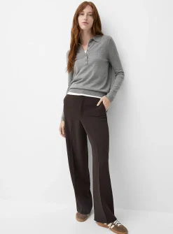 Stretch solid polo sweater