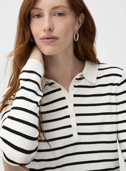 Stretch striped polo sweater