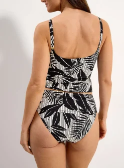 Stripe and foliage short-skirt trim bikini bottom