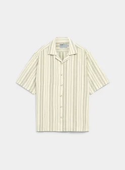 Striped basketweave camp shirt