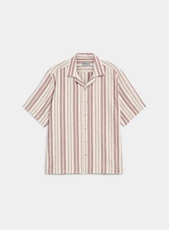 Striped basketweave camp shirt