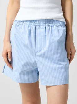 Striped blue poplin short