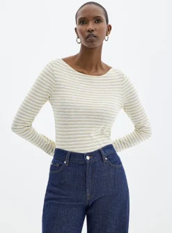 Striped boat neck T-shirt