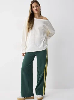 Striped boat-neck loose T-shirt