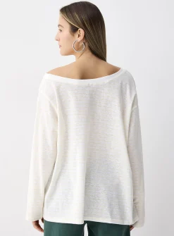Striped boat-neck loose T-shirt