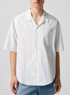 Striped cabana shirt with embossed logo