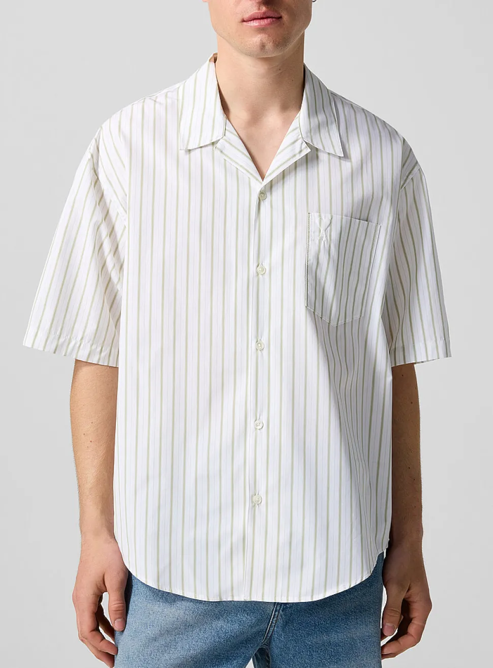 Striped cabana shirt with embossed logo
