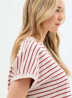Striped cap-sleeve 100% cotton sweater