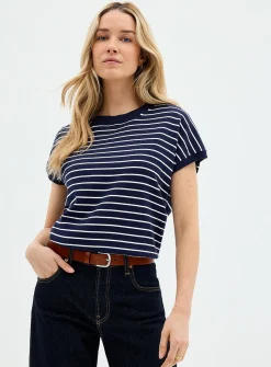 Striped cap-sleeve 100% cotton sweater