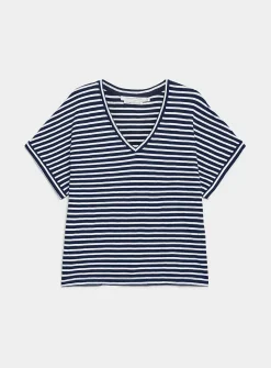 Striped cap-sleeve organic cotton T-shirt
