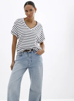 Striped cap-sleeve organic cotton T-shirt