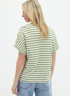 Striped cap-sleeve organic cotton T-shirt