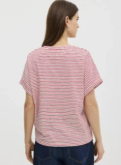 Striped cap-sleeve organic cotton T-shirt