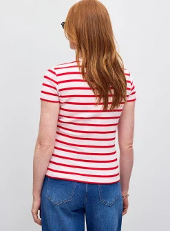 Striped fitted mini-ribbing T-shirt