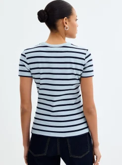 Striped fitted mini-ribbing T-shirt