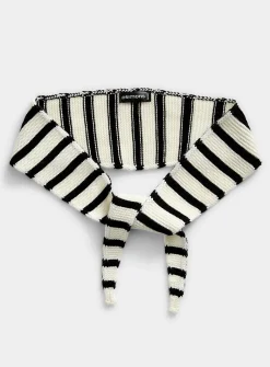 Striped knit narrow scarf