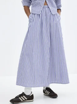 Striped lightweight poplin maxi skirt