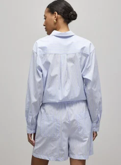 Striped lightweight poplin short