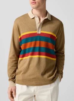 Striped linen-cotton rugby polo shirt