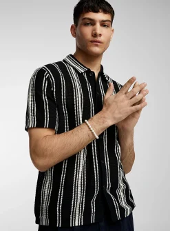 Striped pointelle knit shirt