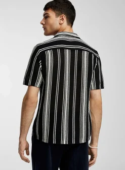 Striped pointelle knit shirt