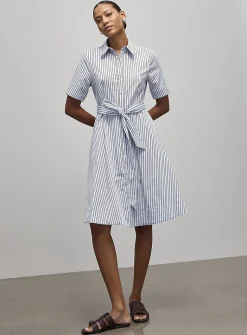 Striped polished poplin shirtdress