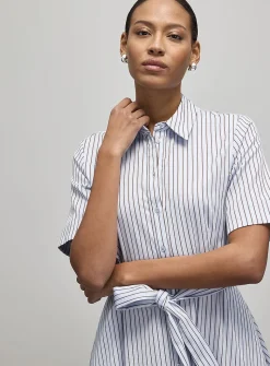 Striped polished poplin shirtdress