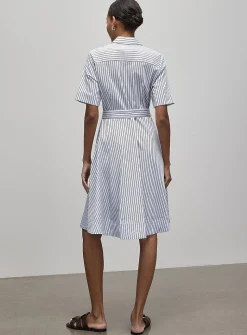 Striped polished poplin shirtdress