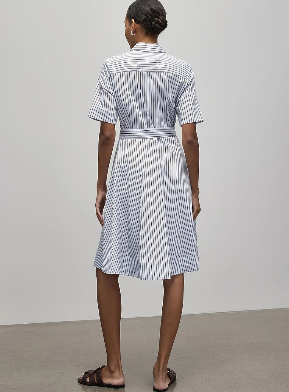 Striped polished poplin shirtdress