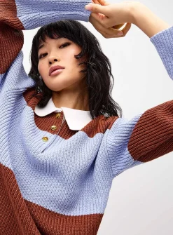 Striped polo collar sweater