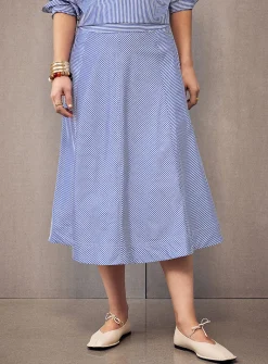 Striped poplin flared midi skirt