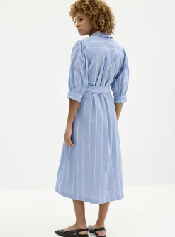 Striped puff-sleeve shirtdress