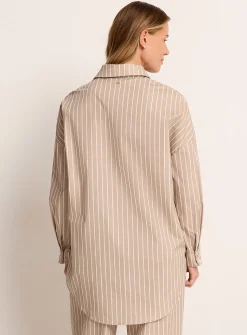 Striped sand poplin loose shirt
