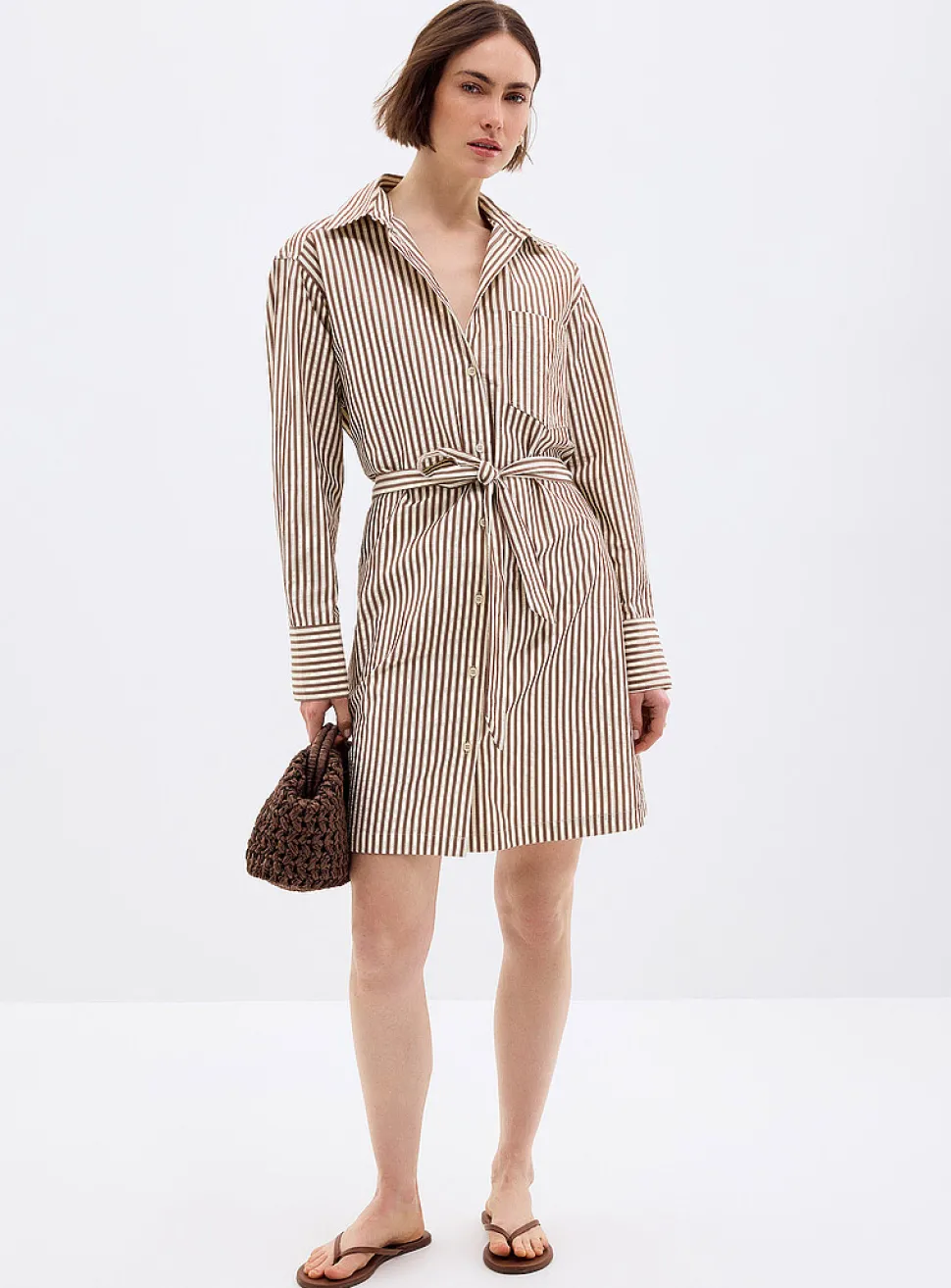 Striped seersucker shirtdress