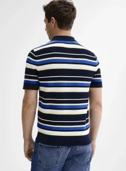 Striped textured knit polo