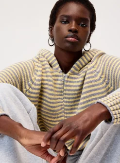 Striped zippered hooded cardigan