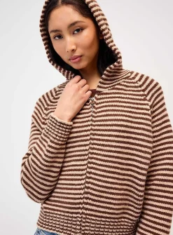 Striped zippered hooded cardigan