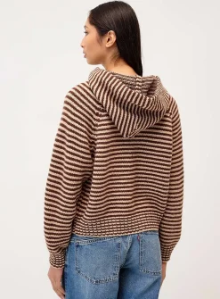 Striped zippered hooded cardigan